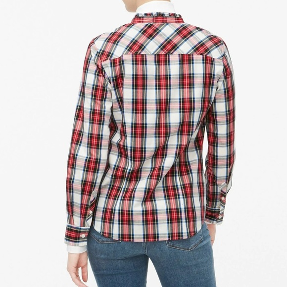 J Crew Tartan Plaid Button Front Blouse w Micro-Ruffled Collar - Picture 12 of 12